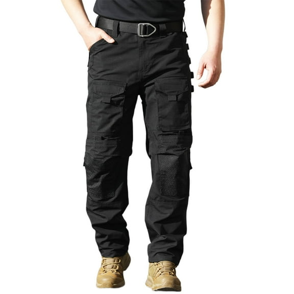 PiGOGI Men's Workwear Joggers Pants with Multiple Pockets Heavy Duty Casual Pants for Outdoor Construction Hiking Durable Loose Fit Trousers Black XL