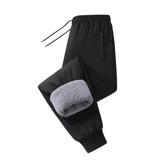 PiGOGI Men's thermal Joggers Pants Thick Elastic Waist Drawstring Ankle Tied Winter Warm Lounge Pants Black L