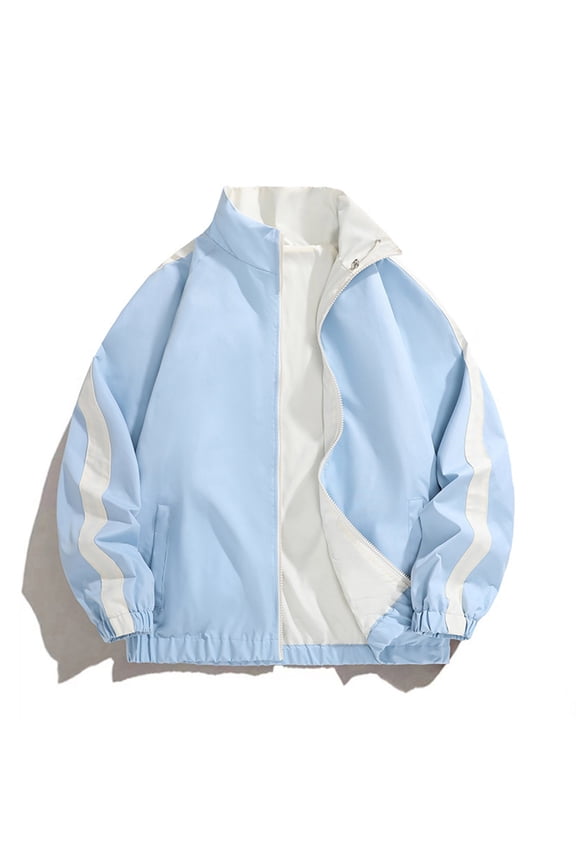 Mens Bomber Jacket Lightweight Fashion Stylish Windbreaker Stand Collar Spring Fall Casual Jackets with Pockets Sky Blue XL
