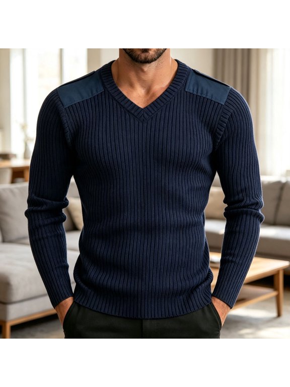 Mens Wool Sweater V-Neck Long Sleeve Knit Pullover Top Solid Color Soft Warm Classic Knitwear for Fall Winter Casual Daily office Wear