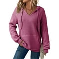 thumbnail image 1 of PiGOGI Oversized Hoodies for Women Casual Long Sleeve V Neck Ribbed Knit Sweatshirts Pullover Tops Fall Clothes Hot Pink 2XL, 1 of 6