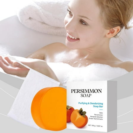 PiGOGI Persimmon Soap Bar for Body Odor Persimmon and Green Tea Extract for Men and Women Gentle On All Types Natural Body Odor Soap 100g