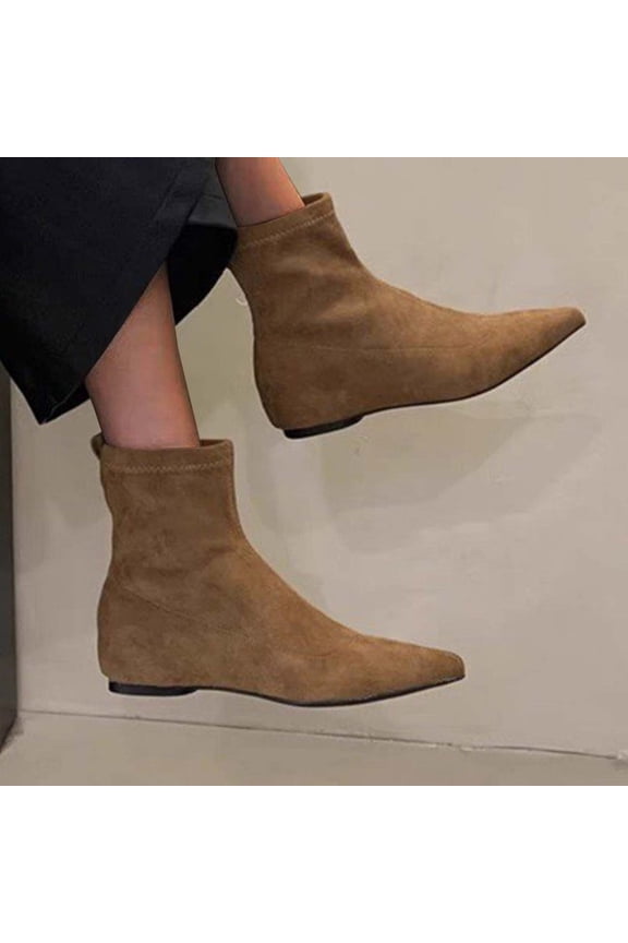 Pointed Toe Low Heel Ankle Boots for Women - Nubuck Suede Fall Winter Fashion Booties Comfortable Casual Shoes Brown 42