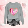 thumbnail image 1 of PiGOGI Printed Long Sleeve Loose T-Shirt for Women - Plus Size Valentine's Day Top Gray XL, 1 of 4