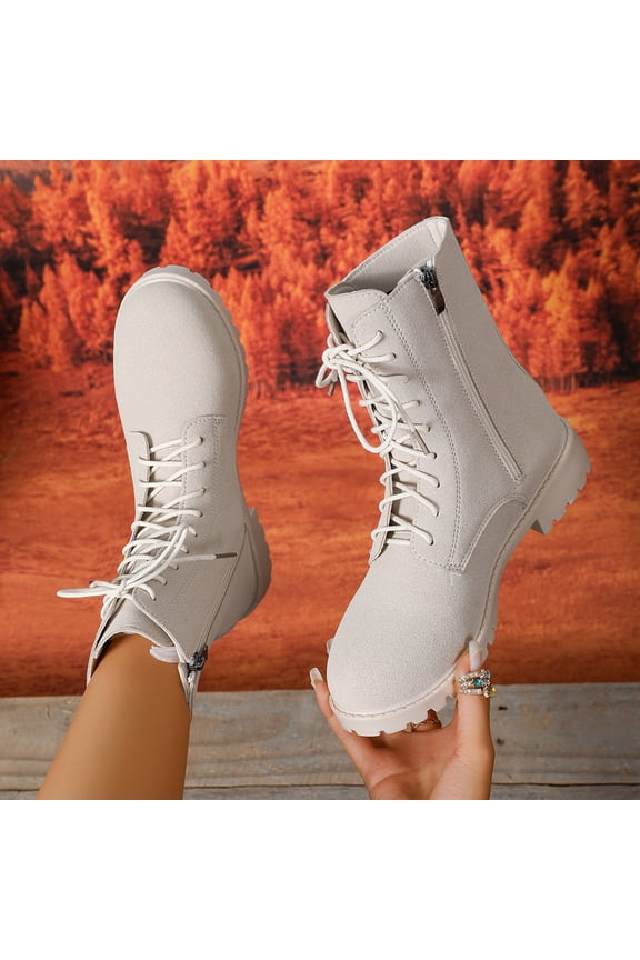 Round Toe Low Heel Boots for Women - Side Zipper Ankle Booties Fall Winter Fashion Comfortable Shoes White 43