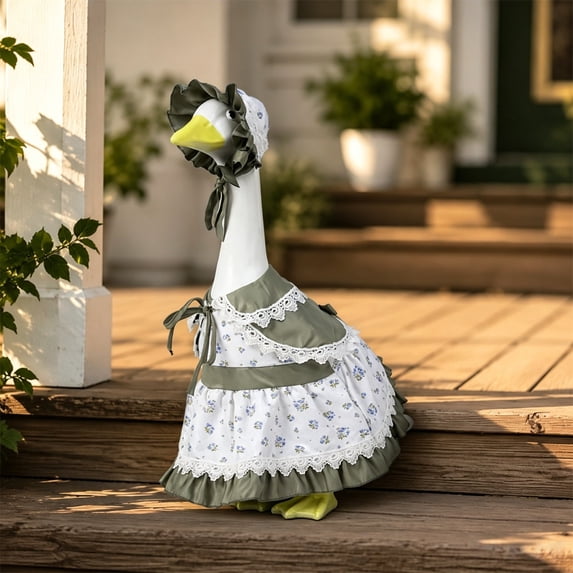 PiGOGI Rural Floral Lace Dress Costume Set for Porch Goose Statue Garden Courtyard Outdoor Decorative Clothing (Goose Not Included)