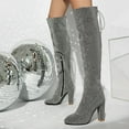 thumbnail image 1 of PiGOGI Sequin Knee High Boots for Women - Thick Heel Side Zipper Fall Winter Fashion Party Glitter Boots Silver 43, 1 of 6