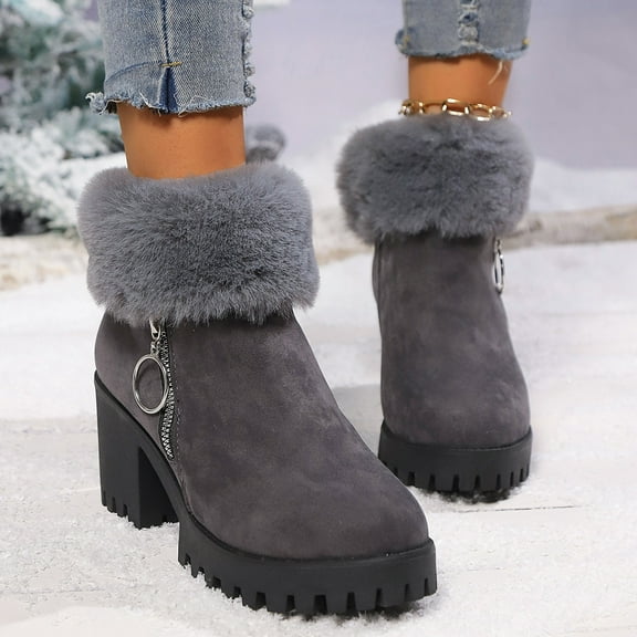 PiGOGI Short Barrel Boots for Women - Side Zipper Thick Heel Fall Winter Fashion Comfortable Chunky Sole Shoes Dark Gray 38