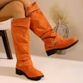 thumbnail image 1 of PiGOGI Suede Boots for Women Casual Round Toe Belt Buckle Warm Stacking Boots Winter Fashion Comfortable Slip Resistant Orange 43, 1 of 6