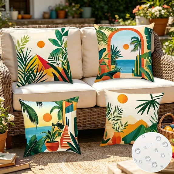 PiGOGI Summer Outdoor Waterproof Throw Pillow Cover Garden Decorative Cushion Case for Sofa