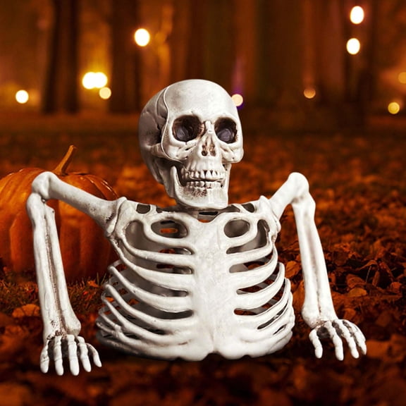 PiGOGI Tabletop White Plastic Half Skeleton Halloween Prop Decoration for Party Mantel Shelf Display