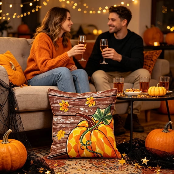 PiGOGI Thanksgiving Pillow Covers Pumpkin Maple Leaf Print Throw Pillow Cases Fall Cushion Covers Soft Home Decor for Sofa Bedroom