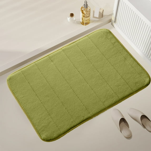 PiGOGI Thickened Fleece Bath Mats for Bathroom, Quilted Non-Slip Kitchen Floor Mat, Absorbent Solid Color Foam Entrance Door Mats 50x80cm/19.68x31.49in