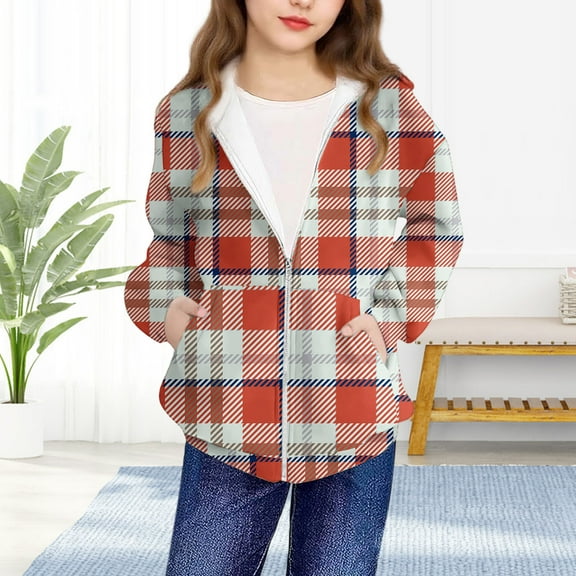 PiGOGI Toddler Kids Hooded Jacket Winter Fleece Coat Long Sleeve Zipper Outerwear for Boys Girls 4-12 Years with Pocket Red 4 Years