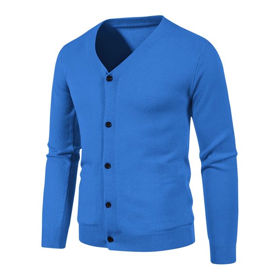 PiGOGI Trench Coat Men Men's Fashionable Solid Color Cardigan Pocket Button Knit Sweater Jacket Blue