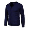 thumbnail image 1 of PiGOGI Trench Coat Men Men's Fashionable Solid Color Cardigan Pocket Button Knit Sweater Jacket Navy, 1 of 7