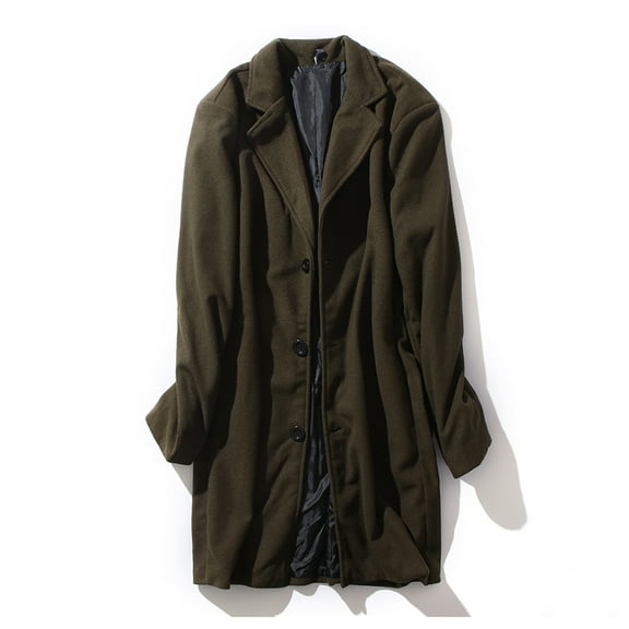 PiGOGI Trench Coat Men Men's Solid Medium Long Casual Coat Coat Long Sleeve Turndown Collar Breaste Pocket Trench Coat Army Green