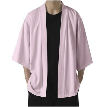 PiGOGI Trench Coat Men Men's Summer Thin Ice Silk Sunscreen Clothing Large Casual Solid Color Cloak Coat Pink
