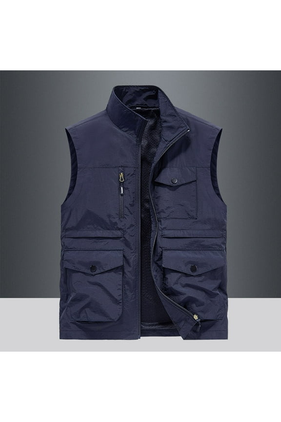 Trench Coat Men Men's Work Jacket Standing Collar Multiple Pockets Outdoor Photography/Sports Jacket Coat Dark Blue