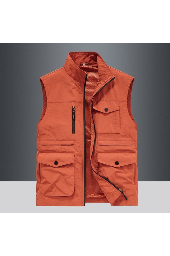 Trench Coat Men Men's Work Jacket Standing Collar Multiple Pockets Outdoor Photography/Sports Jacket Coat Red