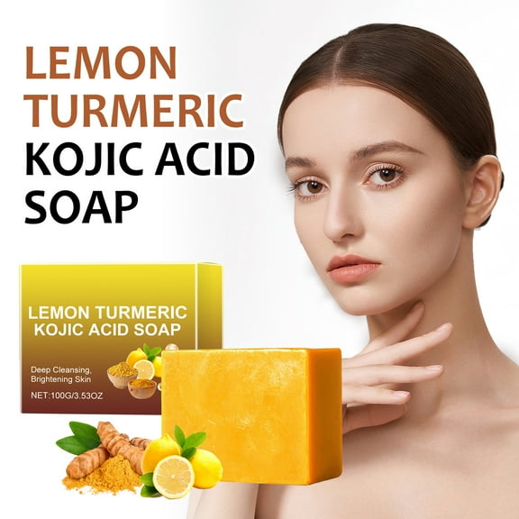 PiGOGI Turmeric Soap Bar,Lemon Turmeric Soap Kojic Acid Soap,Turmeric Cleansing Soap,Facial and Body Shower Soap,Deep Cleansing Turmeric Soap for All Skin Types