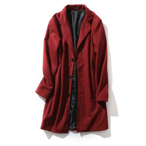 PiGOGI Winter Coats for Men Men's Solid Medium Long Casual Coat Coat Long Sleeve Turndown Collar Breaste Pocket Trench Coat Wine