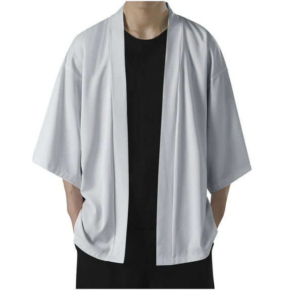 PiGOGI Winter Coats for Men Men's Summer Thin Ice Silk Sunscreen Clothing Large Casual Solid Color Cloak Coat Gray