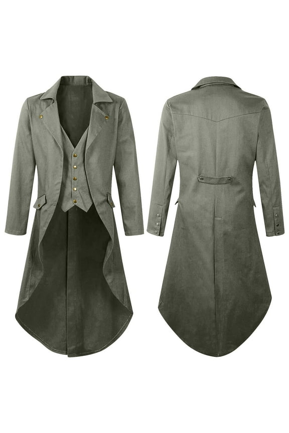 Winter Coats for Men Mens Gothic Solid Color Top Steampunk Medieval Tailcoat Uniform PerforMence Suit Lapel Jacket Dark Gray