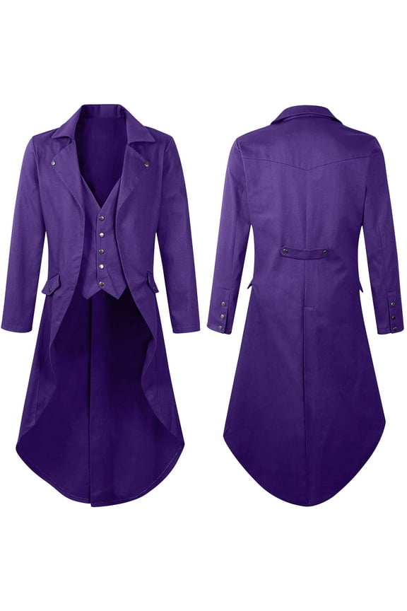 Winter Coats for Men Mens Gothic Solid Color Top Steampunk Medieval Tailcoat Uniform PerforMence Suit Lapel Jacket Purple