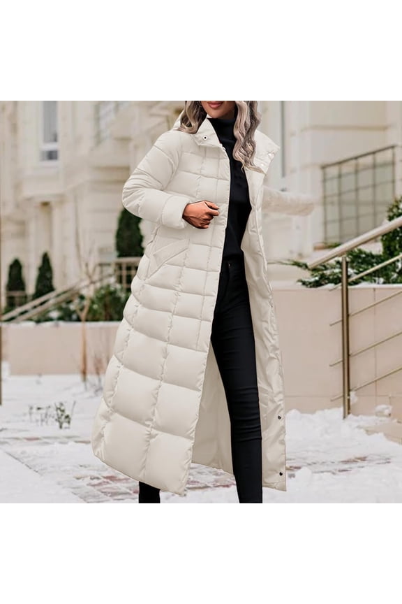 Women Casual Loose Thick Long Sleeve Hooded Coat Winter Solid Long Down Jackets White 2XL
