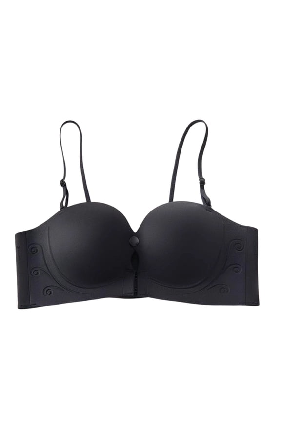 Women Matte Microfiber Underwire Push Up Bra Detachable Convertible Straps Molded Half Cup Keyhole Front Breathable Lining for off Shoulder Black 85B