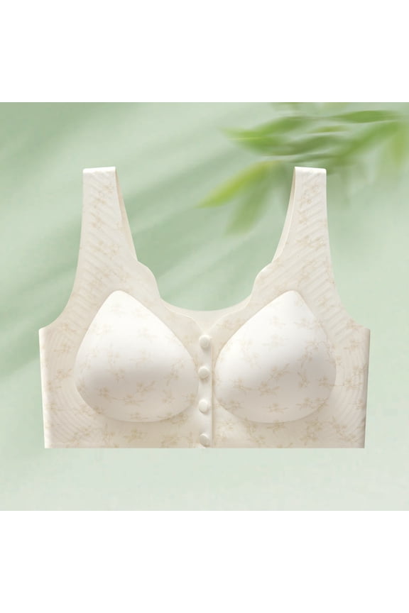 Women Mesh Stitching Wireless Lifting Support Bra Back Hook Closure Seamless Soft High Elastic Polyester Wide Straps Daily Lingerie White 3XL