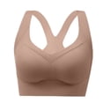 thumbnail image 1 of PiGOGI Women V Neck Wireless Racerback Sports Bra Wide Comfort Straps Sweat Wicking Stretch Matte Fabric Gentle Support Plus Size Yoga Sleep Bralette Brown L, 1 of 6