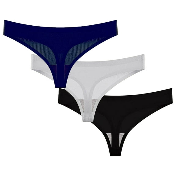 PiGOGI Women's 3 Piece Thong Underwear Set - Seamless Breathable Panties - Low Rise Comfortable Lace Underwear Black
