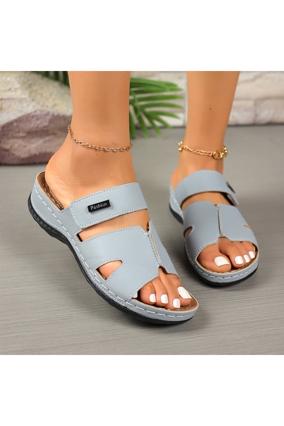 Women's Adjustable Strap Slide Sandals Wide Non-Slip Comfortable Open Toe Beach Slippers Summer Gray 5.5