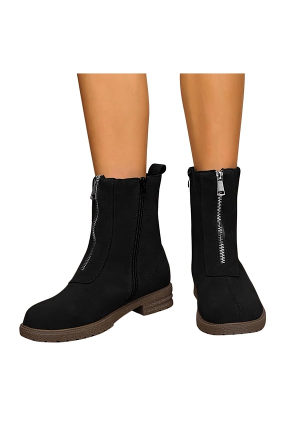 Women's Ankle Boots Front Zipper Suede Texture Low Heel Winter Boots for Women Black 41