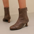thumbnail image 1 of PiGOGI Women's Ankle Boots with Side Zipper, Round Toe Heeled Boots for Women, Winter Fashion Casual Boots Coffee 40, 1 of 6