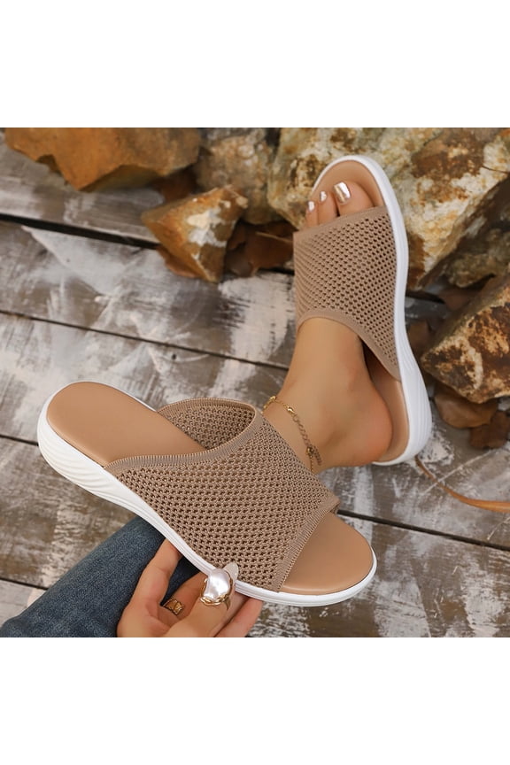 Women's Breathable Mesh Slide Sandals Stretchy Fabric Open Toe Slippers for Hot Weather Comfort Khaki 5.5