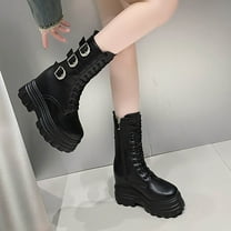 PiGOGI Women's British Style Motorcycle Boots Thick Sole High-Heeled Soft Leather Round Toe Fashionable Boots for Women Black 40