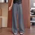 thumbnail image 1 of PiGOGI Women's Button Up Zipper High Waisted Straight Leg Trousers Drapeable Wide Leg Casual Pants Gray M, 1 of 5
