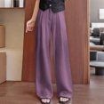 thumbnail image 1 of PiGOGI Women's Button Up Zipper High Waisted Straight Leg Trousers Drapeable Wide Leg Casual Pants Purple L, 1 of 5
