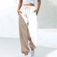 thumbnail image 1 of PiGOGI Women's Casual Color Block Printed Drawstring Loose Pants with Pockets Elastic Waist Comfortable Lounge Trousers Khaki M, 1 of 5