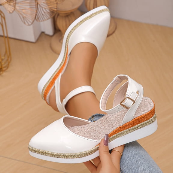 PiGOGI Women's Casual Espadrille Sandals Wedge Heel Adjustable Strap Summer Comfortable Walking Shoes Lightweight Versatile Style White 7.5