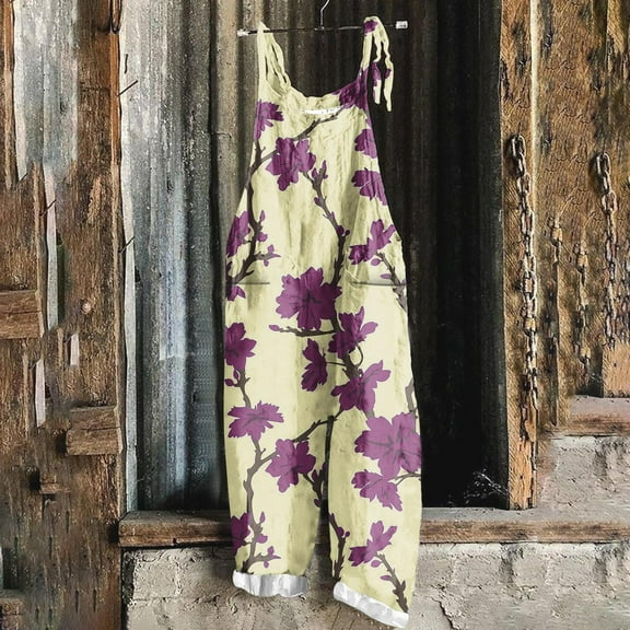 PiGOGI Women's Casual Jumpsuit - Sleeveless Two-Pocket Bib Overalls, Comfortable Loose Fit Romper for Daily Wear & Vacation Beige M