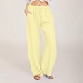 thumbnail image 1 of PiGOGI Women's Casual Linen Drawstring Elastic Waist Cotton Linen Pants, Wide Leg Long Trousers with Pockets, Loose Solid Daily/Beach Pants Yellow XL, 1 of 5