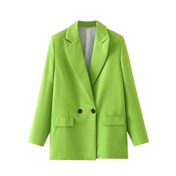 PiGOGI Women's Casual Long Sleeve Blazer Solid Color Spring Summer office Work Jacket Green S