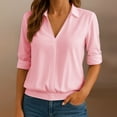 thumbnail image 1 of PiGOGI Women's Casual Long Sleeve Lapel Solid Color Top Shirt - Winter Spring Fashion Blouse Pink M, 1 of 6