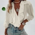 thumbnail image 1 of PiGOGI Women's Casual Long Sleeve Ruffle V-Neck Shirt Blouse Tops Flowy Pullover Top for Daily Wear White L, 1 of 6
