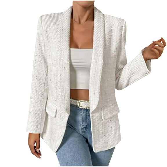 PiGOGI Women's Casual Long Sleeve Woolen Suit Coat - Spring office Blazer Jacket with Pockets Comfortable Workwear Outfit White XL