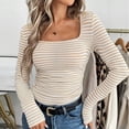 thumbnail image 1 of PiGOGI Women's Casual Oversize Striped Round Neck Hooded Long Sleeve Sweater - Comfortable Loose Fit Beige L, 1 of 6